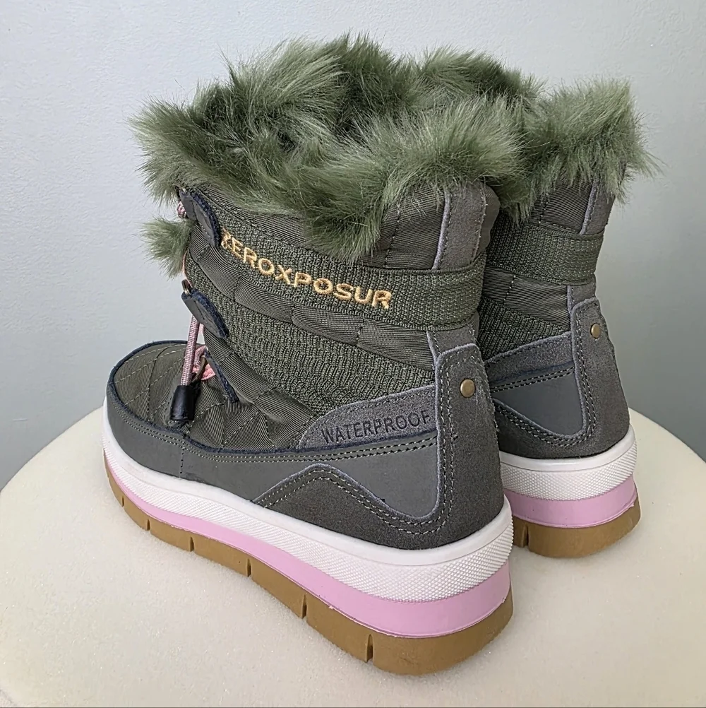 ZeroXposur Women's Montana Short Waterproof Snow Boots, Lichen Green Pink 7.5